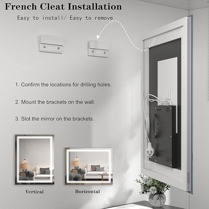 32x36 inch LED Mirror for Bathroom, Dimmable Illuminated Vanity Mirror with Lights, Anti-Fog, Backlit and Front Lights, Shatter-Proof, ETL Listed (Horizontal/Vertical)