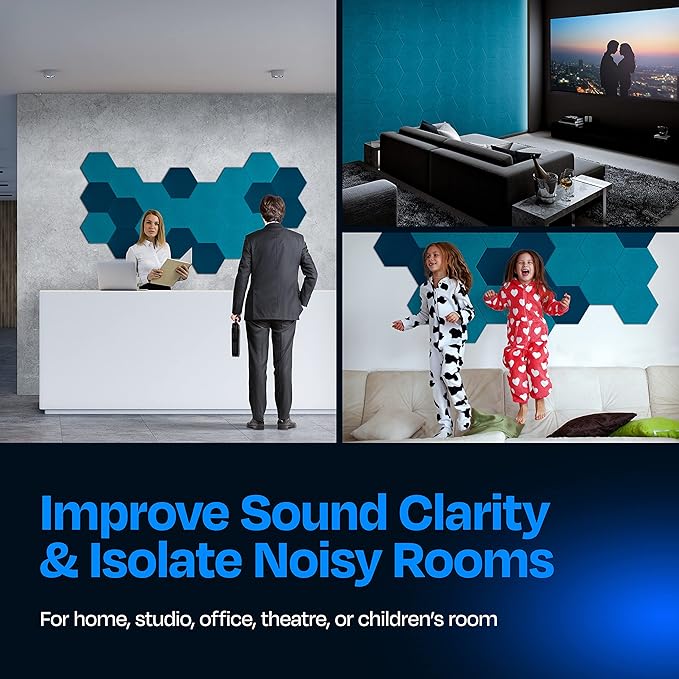 Acoustic Panels 12-Pack Soundproof Wall Panels 12"X10.4"X0.4" Sound Panels High Density Sound Dampening Panels - [Light Turquoise Hexagon]