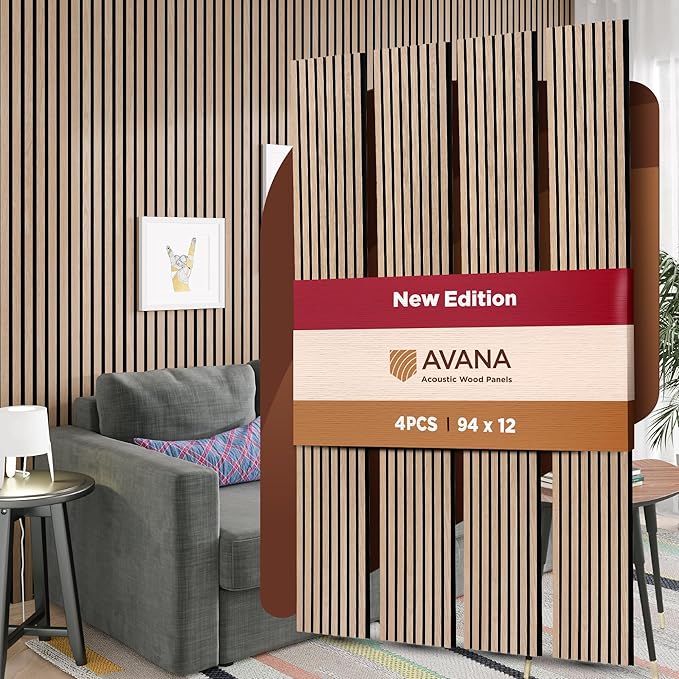 Avana Acoustic Wood Wall Panels – 94.4 X 12.6 Inch White Oak Acoustic Panels 4 PCs – Wall Panels For Interior Wall Decor For Homes, Offices, Studios – Sturdy And Durable Wood Panels For Wall
