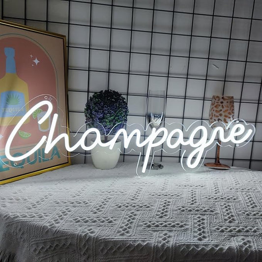 Champagne Neon Signs for Wall Decor, 23.6*7.7 Inches Drink Display Led Light Neon Sign, Light Up Sign Neon for Wedding, Engagement, Yes to Champagne Led Neon Signs for Birthday Bedroom Bar Pub Club Wall Decor Decorations, INSNEnN