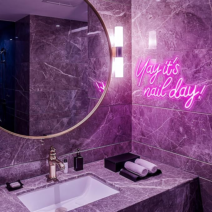 Kavaas Yay It's Nail Day Neon Sign - Neon Sign for Salon Bar, Beauty Room, Bedroom - Great Gift for Nail Tech Girls, Christmas, Birthday