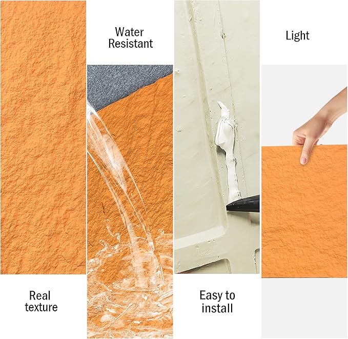 4PCS PU Wall Panels Stone Texture for Interior Wall Decor|3D Wall Panels with Orange Stone Texture|47.24"*23.62" (Orange)