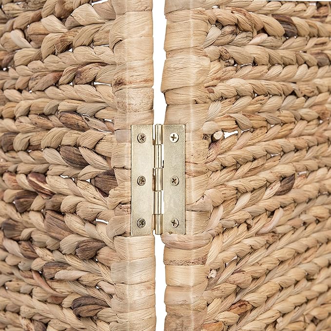 MyGift Handwoven Seagrass 3 Panel Room Divider Screen with Wood Frame, 6FT Folding Partition Room Divider, Brown 57.25''W x 70''H