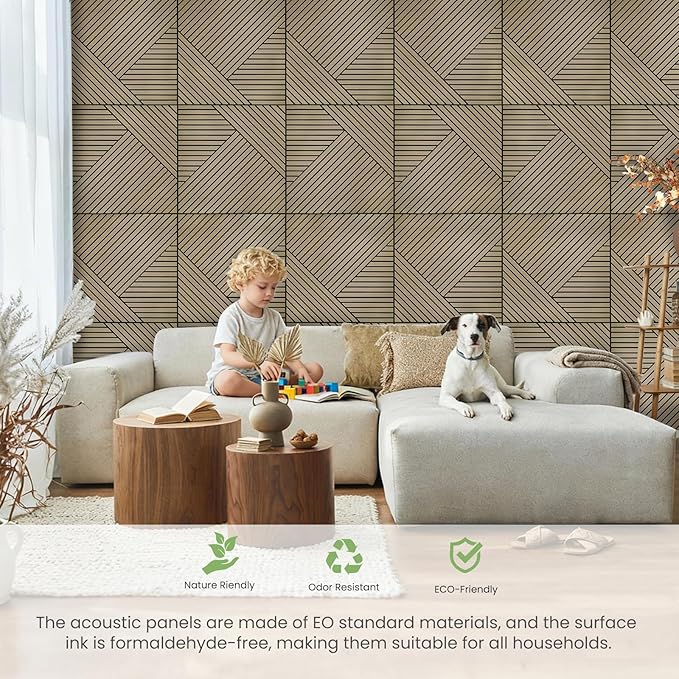 Acoustic Panels, 6 Pack 23.6" x 23.6"x 0.4" Soundproof Wall Panels, Decorative Acoustic Wall Panels, Self-Adhesive Sound Absorbing Panels for Home, Office, Studio, PVC Film Surface (B)