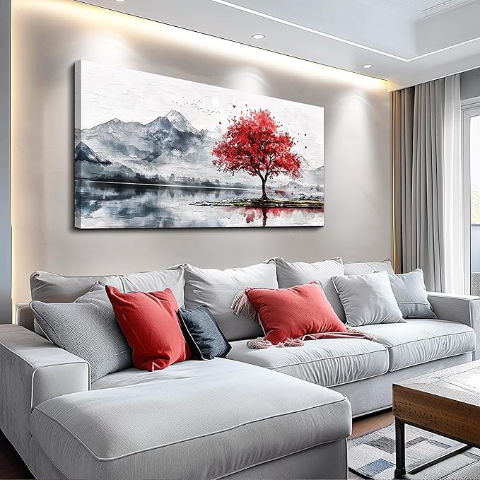 MHARTK66 Mountain Wall Art 48 X 24 Home Wall Decor For Living Room Large Canvas Wall Art Bedroom Country Landscapes Wall Pictures Black And White Poster For Dining Room Modern Office Art Work