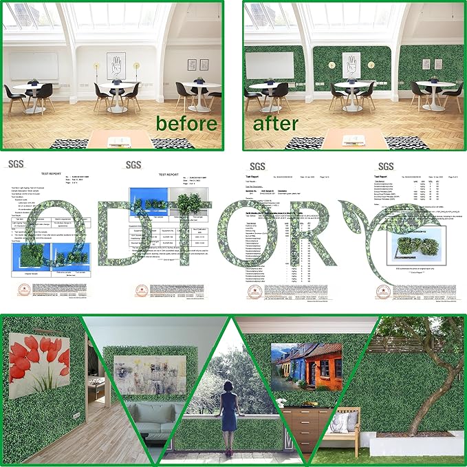 Artificial Boxwood Wall Panels: 20 X 20 in 8P UV-Anti Yellow-Green Color Faux Greenery Grass Wall Backdrop Panels for Indoor Outdoor Home Decor & Ivy Fence Covering Privacy