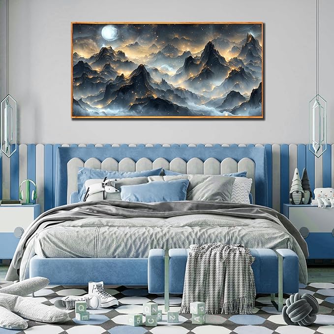 Large Wall Art Landscape Wall Paintings for Living Room Mountain Artwork Black Art 29"x 59" Nature Wall Decor Bird Posters for Home Office