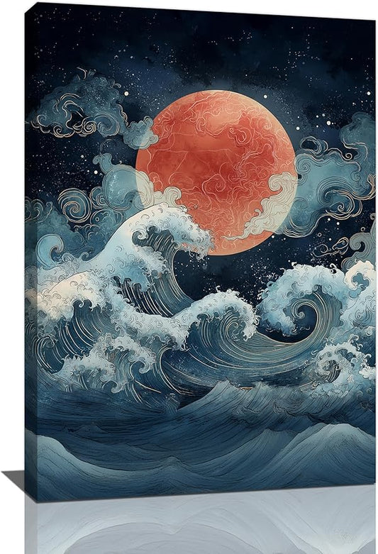 Japanese Wall Art The Great Wave Pictures Wall Decor Japanese Chinese China Sea Waves Canvas Prints Painting Asian Oriental Aesthetic Landscape Artwork Decorations for Bathroom Living Room Bedroom Kitchen Dining Room 16”X24”