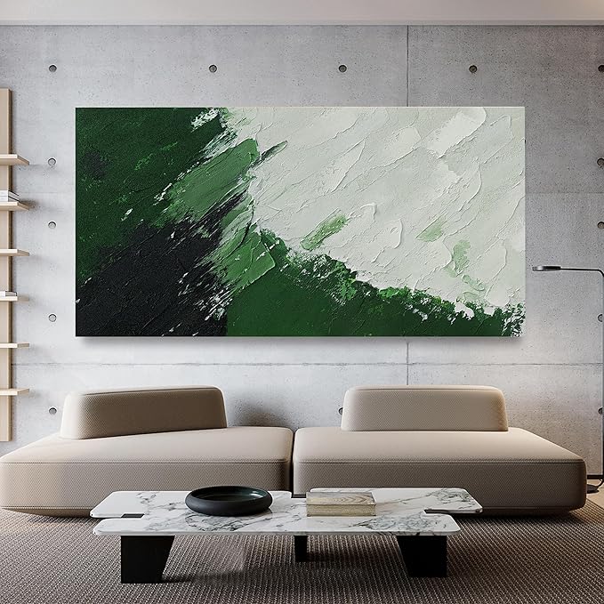 Canvas Wall Art Decor Large Green Abstract Wall Art Prints Wall Art Pictures for Living Room Abstract Canvas Art Wall Decor Modern White Wall Art Large Artwork for Walls Bedroom Office Decor 29"X58"