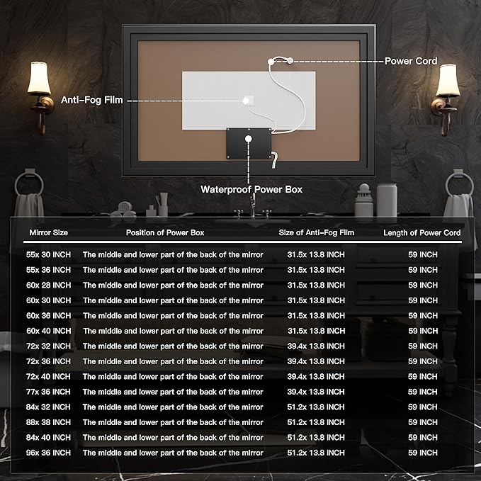 84x40 Large Light Bathroom Mirror - Backlit and Front Lighted LED Wall-Mounted Vanity Mirror Modern Rectangle Black Mirror, Dimmable, Anti-Fog, Memory, Shatterproof, ETL Listed (Horizontal/Vertical)