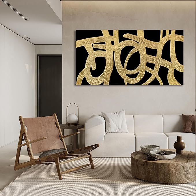 Canvas Wall Art Decor Canvas Wall Art For Living Room Abstract Art Decoration Black and Gold Wall Art Decor Modern Abstract Wall Art Prints Art Work For Bedroom Office Kitchen Wall Decor 20" x 40"