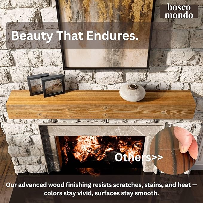 BoscoMondo Fireplace Mantel, Wall-Mounted 66 inch Floating Shelf for Wall, Tv Shelf, Rustic Shelf - 8x6x66 Aged Oak