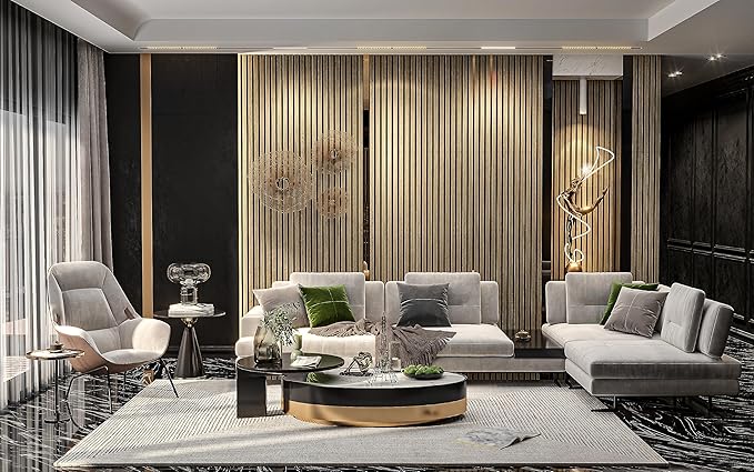 2-Pack 94” x 12.6” Acoustic Wood Wall Panels – 3D Slat Soundproofing for Walls & Ceilings – Elegant Decorative Panels for Modern Interior Design (Light Walnut)