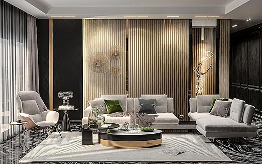 94" L x 24" W Acoustic Wood Wall Paneling, Decorative Sound Proof Panels for and Ceilings, 3D Slat Panels, Wood Slat Panels (Set of 10) (Light Walnut.)