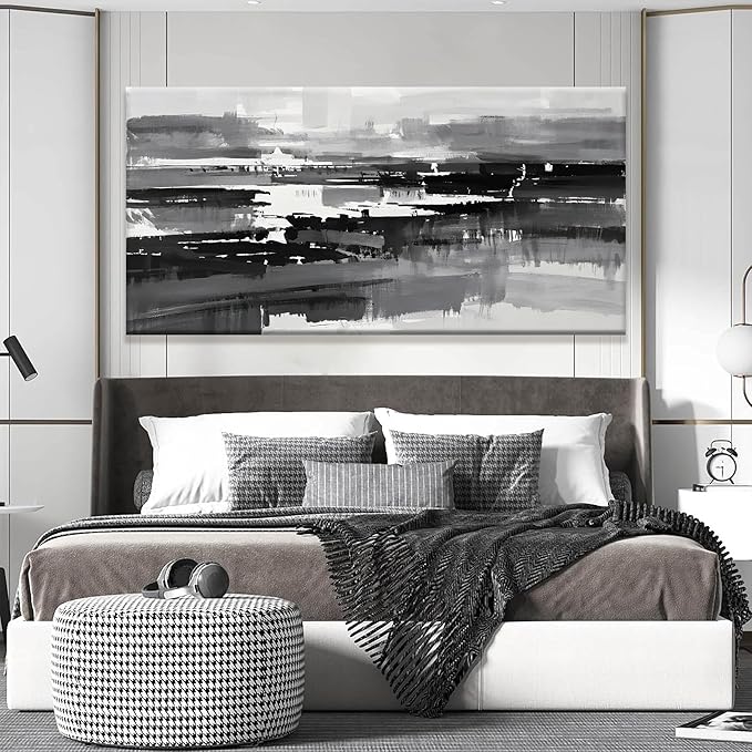 Abstract Wall Art For Living Room Modern Canvas Art Wall Decor Grey White Wall Art For Bedroom Office Decor Grey Abstract Art Painting Ready To Hang Pictures Artwork 24×48 In