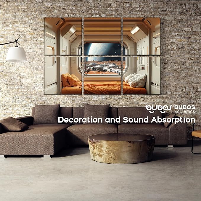 BUBOS 6 Pack Art Acoustic Panels Soundproof Wall Panel,70.8X47.2 Inches Large Sound Absorbing Panel,Self-Adhesive Decorative Acoustical Wall Panels, Acoustic Treatment for Home（Martian Settlers）