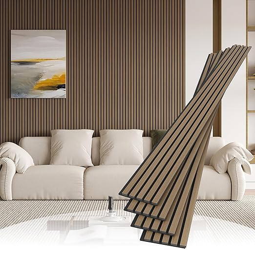 4 Pack Wood Slat Wall Wood Paneling,95 x 8 in Soundpoof Wooden Engineered Wooden Slat Wall Panels,Stylish Acoustic Wall Panels for Interior Wall Decor with Felt Backing,Walnut