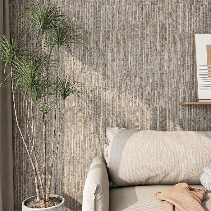 LaCheery 24"x160" Removable Grasscloth Textured Wallpaper Peel and Stick Metallic Taupe Wallpaper Self Adhesive Fabric Contact Paper Peel and Stick for Bathroom Bedroom Walls Desk Furniture Vinyl Roll