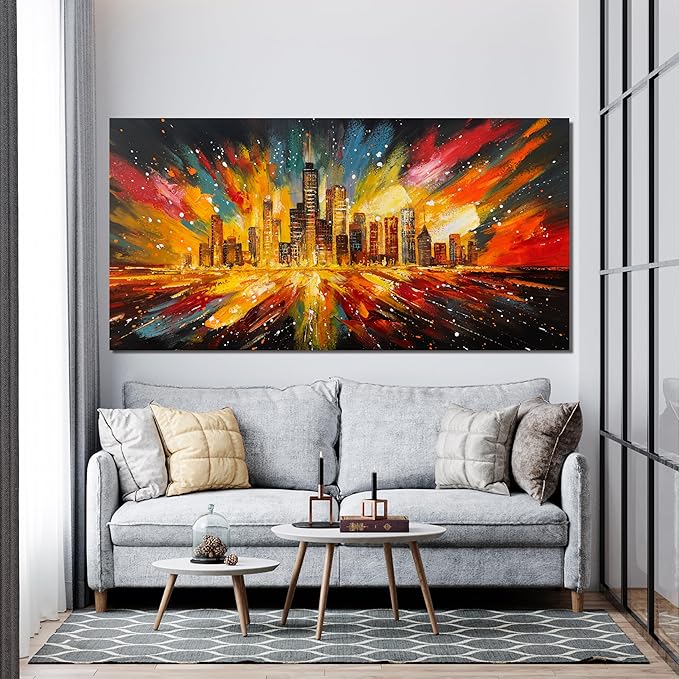 Canvas Wall Art Decor Large Wall Art Pictures for Living Room Canvas Art Wall Decor Modern Abstract Wall Art Prints Large Artwork for Walls Colorful City Wall Art Bedroom Office Decor 24" X 48"