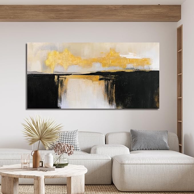 Canvas Wall Art Decor Large Wall Art Pictures For Living Room Black and Gold Wall Art Decor Abstract Art Work Black and White Abstract Wall Art Prints for Bedroom Office Kitchen Wall Decor 29" x 58”