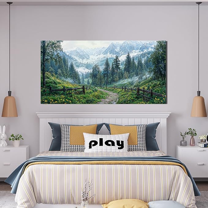 Canvas Wall Art Decor Canvas Art Wall Decor Nature Landscape Wall Art Decorations Wall Art Pictures for Living Room Artwork for Walls Modern Green Forest Wall Art Prints Bedroom Office Decor 20"X40"