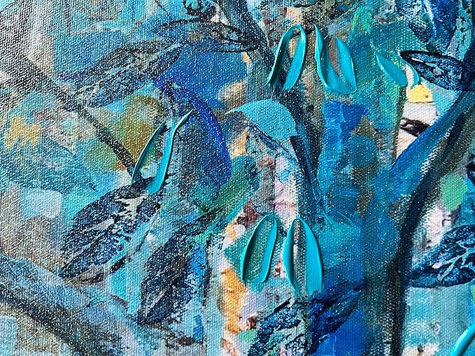 Ardemy Blue Wall Art Tree Canvas Art Forest Landscape Large Wall Decor Living Room Picture Modern Nature Teal Abstract Textured Painting Artwork for Home Office Bedroom, 48"x24"