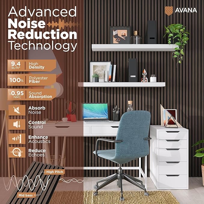 Avana Modern Acoustic Wood Wall Panels – 94.4x12.6 Inch Dark Walnut Acoustic Panels 1 PC – Wall Panels For Interior Wall Decor For Homes, Offices, Studios – Sturdy And Durable Wood Panels For Wall