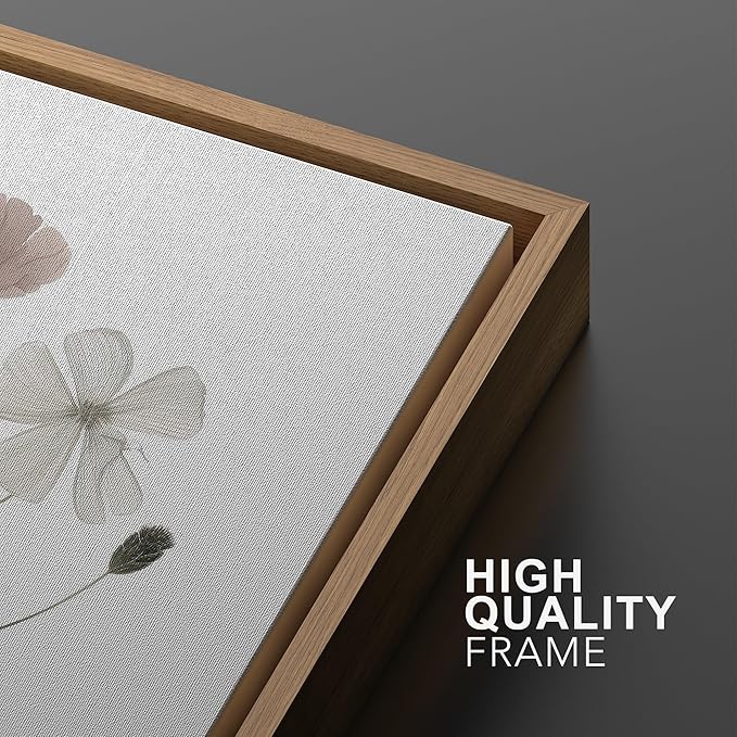 MUDECOR Framed Canvas Print Wall Art Watercolor Wildflower Art Print, Floral Botanical Prints, Minimalist Art, Modern Farmhouse for Bedroom - 24"x36"x3 Natural