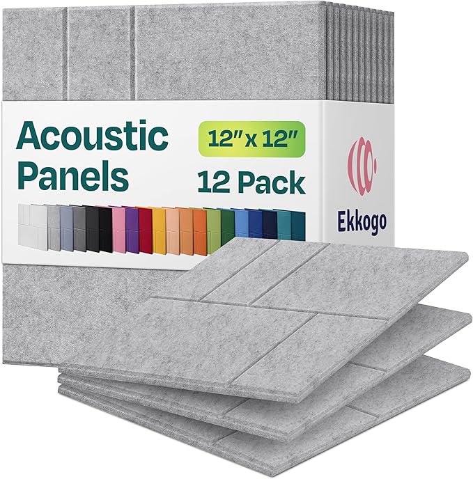 Acoustic Panels 12-Pack Soundproof Wall Panels 12"x12"x0.4" Decorative Sound Dampening for Your Home, Office, Studio, Bedroom & More with Unique GridFrame Carving [Smoky White]