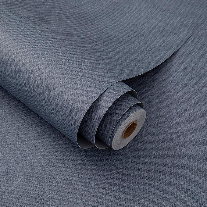 24"x393" Navy Blue Grasscloth Peel and Stick Fabric Textured Contact Paper Linen Popular Wallpaper Vintage Matte Frosted Waterproof Flax Wallpaper for Bedroom Bathroom Kitchen (Dark Blue)