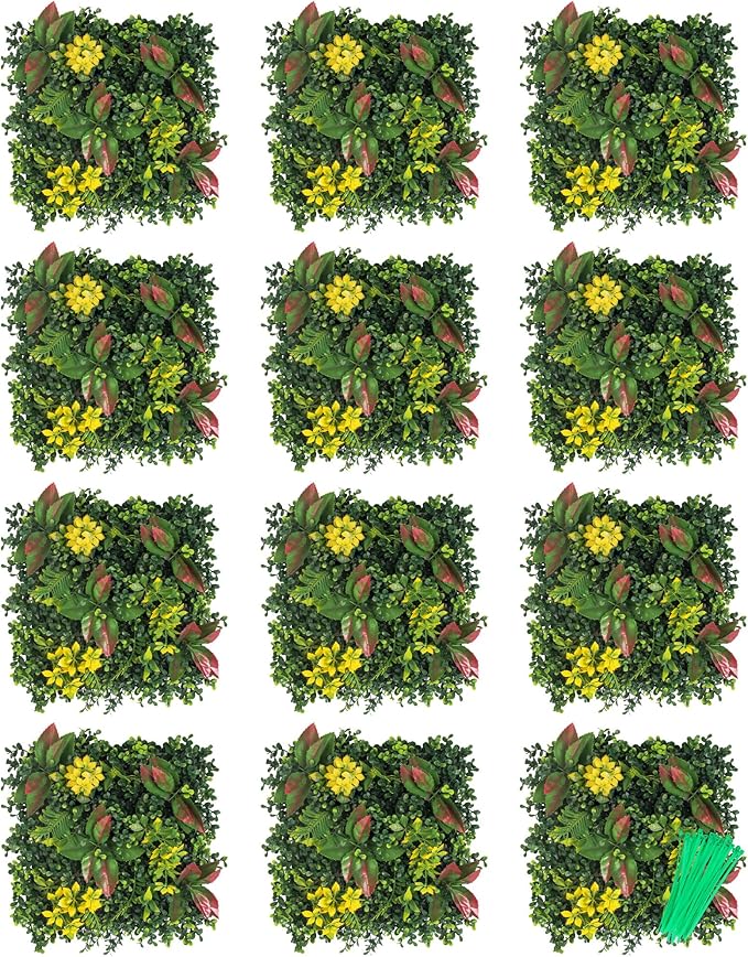 Artificial Grass Wall, 3D Grass Backdrop, Plant Backdrop with Zip Ties, Artificial Hedge Panels, Grass Wall Panels for Indoor & Outdoor Decoration, 10 * 10 Inch, 12 Pack