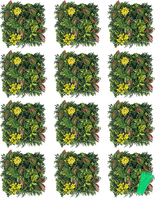 Artificial Grass Wall, 3D Grass Backdrop, Plant Backdrop with Zip Ties, Artificial Hedge Panels, Grass Wall Panels for Indoor & Outdoor Decoration, 10 * 10 Inch, 12 Pack