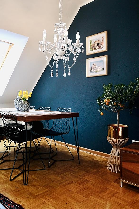 LaLuLa White Chandelier Mini Crystal Chandelier Lighting Hardwired Small Acrylic Chandelier 4 Light Modern Pendant Light Fixtures for Bedroom