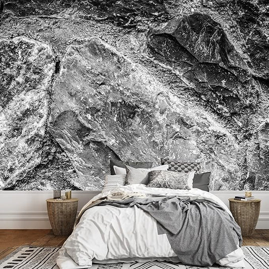 wall26 Removable Wall Sticker/Wall Mural Black Gray Granite Brick Stone Abstract Shapes Digital Art Modern Art Panorama Multicolor Relax/Calm for Living Room, Bedroom, Office - 100x144 inches