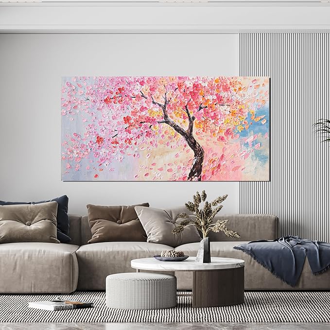AIXMGSJS Large Canvas Wall Art Decor Artwork for Walls Tree of Life Wall Art for Living Room Canvas Art Wall Decor Vintage Pink Wall Art Prints Artwork for Walls Home Office Decor 24" X 48"
