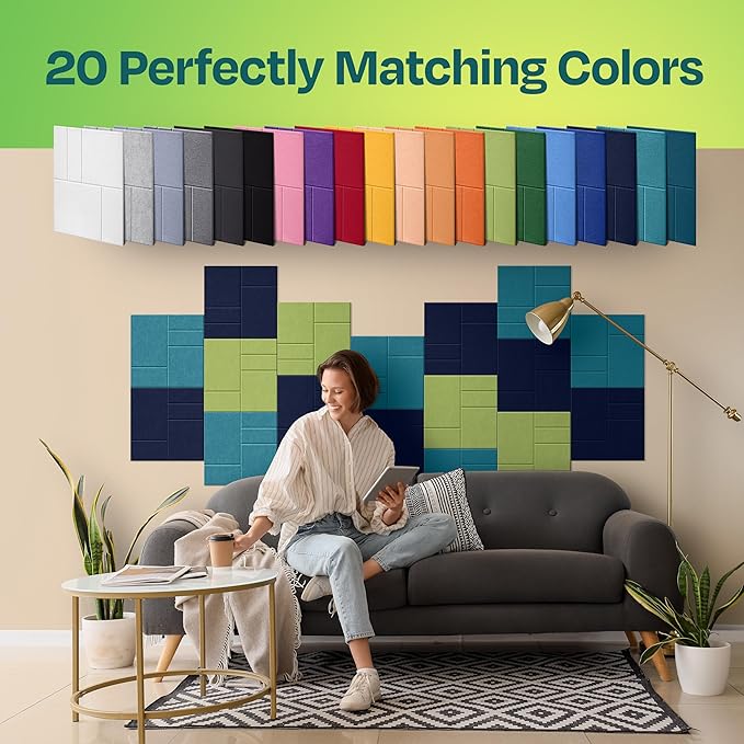 Acoustic Panels 12-Pack Soundproof Wall Panels 12"x12"x0.4" Decorative Sound Dampening for Your Home, Office, Studio, Bedroom & More with Unique GridFrame Carving [Denim Blue]