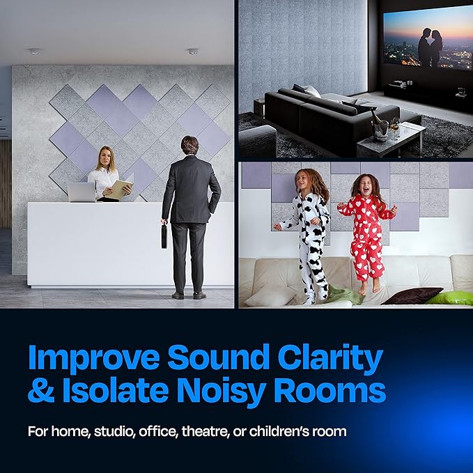 Acoustic Panels 12-Pack - 12"X12"X0.4" Sound Panels - High Density Sound Dampening - Smoky White Square