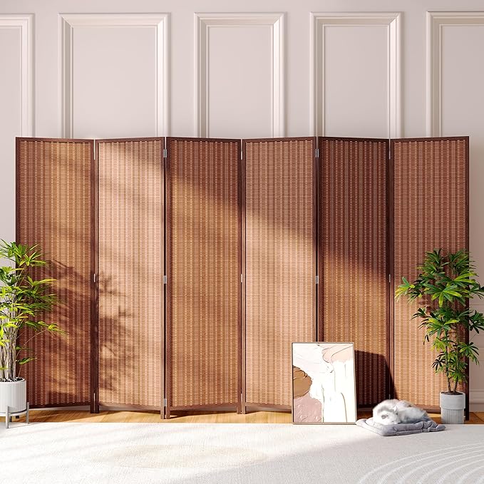 JOSTYLE 6 Panel Folding Privacy Screens 6ft Bamboo Freestanding Room Dividers, 70.9" H x 118" W