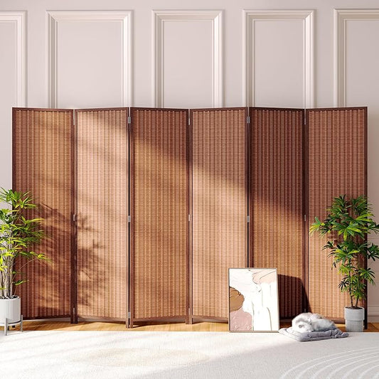 JOSTYLE 6 Panel Folding Privacy Screens 6ft Bamboo Freestanding Room Dividers, 70.9" H x 118" W