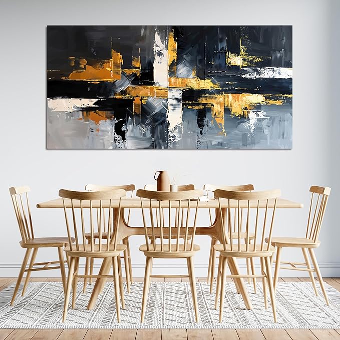 Abstract Canvas Wall Art Decor Large Wall Art for Living Room Black and White Wall Art Prints Gold Artwork for Walls Modern Abstract Art Abstract Canvas Art Wall Decor Bedroom Office Decor 24" X 48"