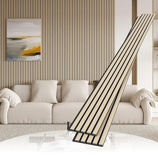 2 Pack Wood Slat Wall Wood Paneling,95 x 8 in Soundpoof Wooden Engineered Wooden Slat Wall Panels,Stylish Acoustic Wall Panels for Interior Walls Decor with Felt Backing,Natural