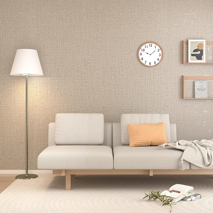 Beige Grasscloth Peel and Stick Wallpaper Prepasted Faux Grass Cloth Textured Wallpaper 15.7"x160" Removable Woven Linen Vinyl Wrap Waterproof Beige Contact Paper for Walls Living Room Shelf