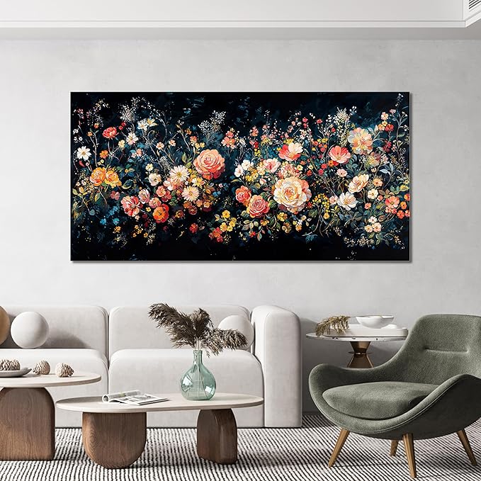 Canvas Wall Art Decor Wall Pictures for Living Room Large Canvas Art Wall Decor Vintage Green Wall Art Large Artwork for Walls Colorful Flower Wall Art Prints Bedroom Office Wall Art Decor 24" X 48"