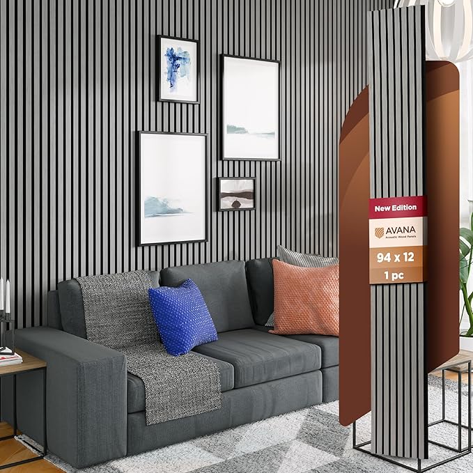Avana Modern Acoustic Wood Wall Panels – 94.4 X 12.59 Inch Gray Oak Acoustic Panels 1 PC – Wall Panels For Interior Wall Decor For Homes, Offices, Studios – Sturdy And Durable Wood Panels For Wall