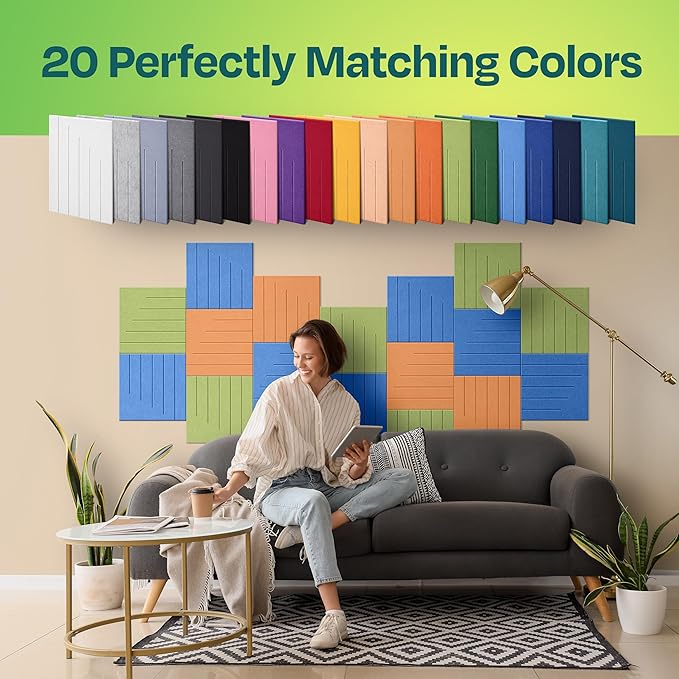 Acoustic Panels 12-Pack Soundproof Wall Panels 12"x12"x0.4" Decorative Sound Dampening for Your Home, Office, Studio, Bedroom & More with Unique LineWave Carving [Grand Blue]