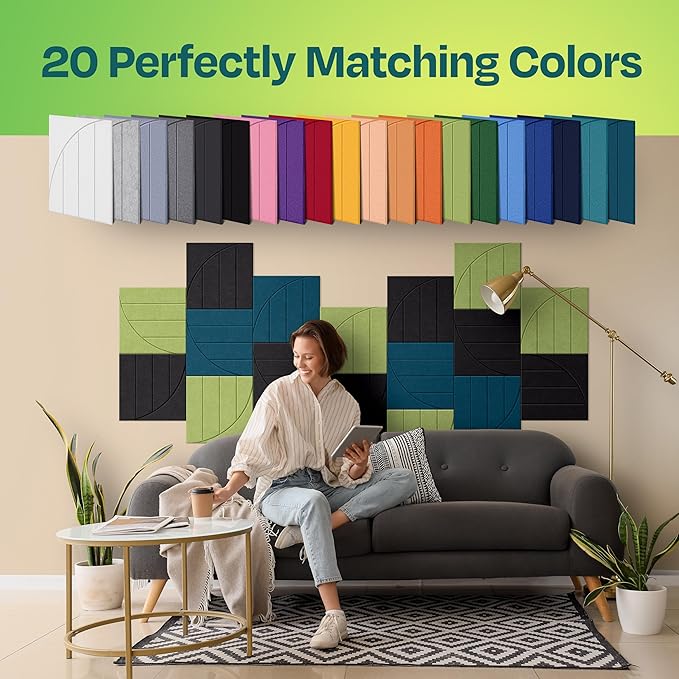 Acoustic Panels 12-Pack Soundproof Wall Panels 12"x12"x0.4" Decorative Sound Dampening for Your Home, Office, Studio, Bedroom & More with Unique ModuArc Carving [Deep Black]