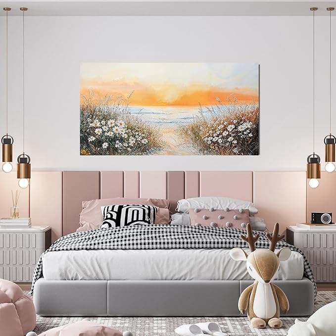 Canvas Wall Art Decor Wall Pictures for Living Room Seaside Artwork for Walls Coastal Beach Wall Art Prints Canvas Art Wall Decor Vintage Landscape Wall Art Decorations Bedroom Home Wall Art Decor 20"X40"