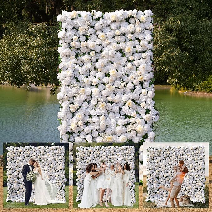 Artificial Luxury‌ Flower Wall Panels, Gorgeous 3D Silk Floral Backdrop for Wedding, Baby Show, Party and Home Decor, Quick Assembly/Storage, Eco ＆ Pet Friendly, 2 pcs, Each Panel 2 * 8 ft.