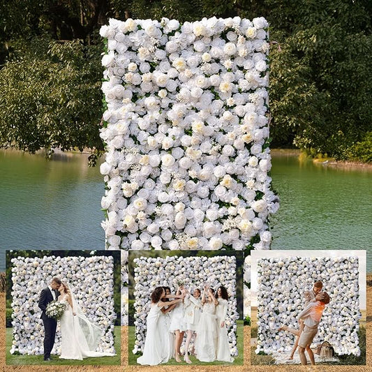 Artificial Luxury‌ Flower Wall Panels, Gorgeous 3D Silk Floral Backdrop for Wedding, Baby Show, Party and Home Decor, Quick Assembly/Storage, Eco ＆ Pet Friendly, 2 pcs, Each Panel 2 * 8 ft.