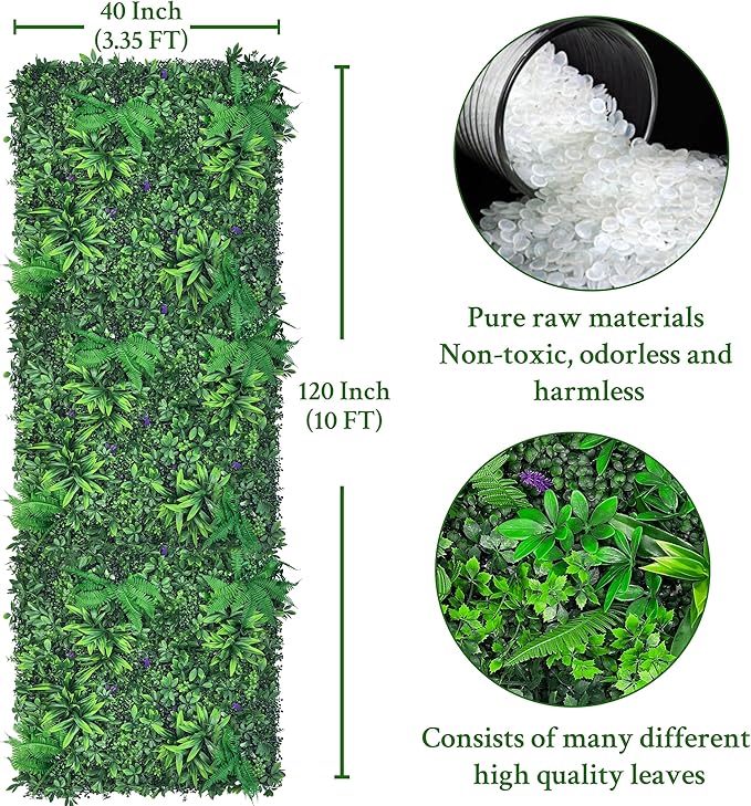 Artificial Greenery Wall Panels: 40'' x 120'' UV-Anti Faux Greennery Grass Wall Privacy Backdrop Fence Screen for Garden Fence Covering Privacy, Outdoor Indoor Home Decor
